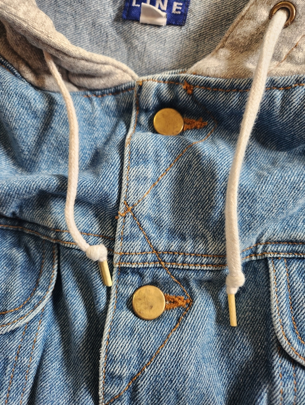 Rare Vintage 90s Fine Line Denim Trucker Jacket Fleece Hoodie and Sleeves Sz XL - Picture 9 of 12